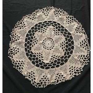 Round hand crocheted Doily Light Brown Tan Color 28.5” Diameter